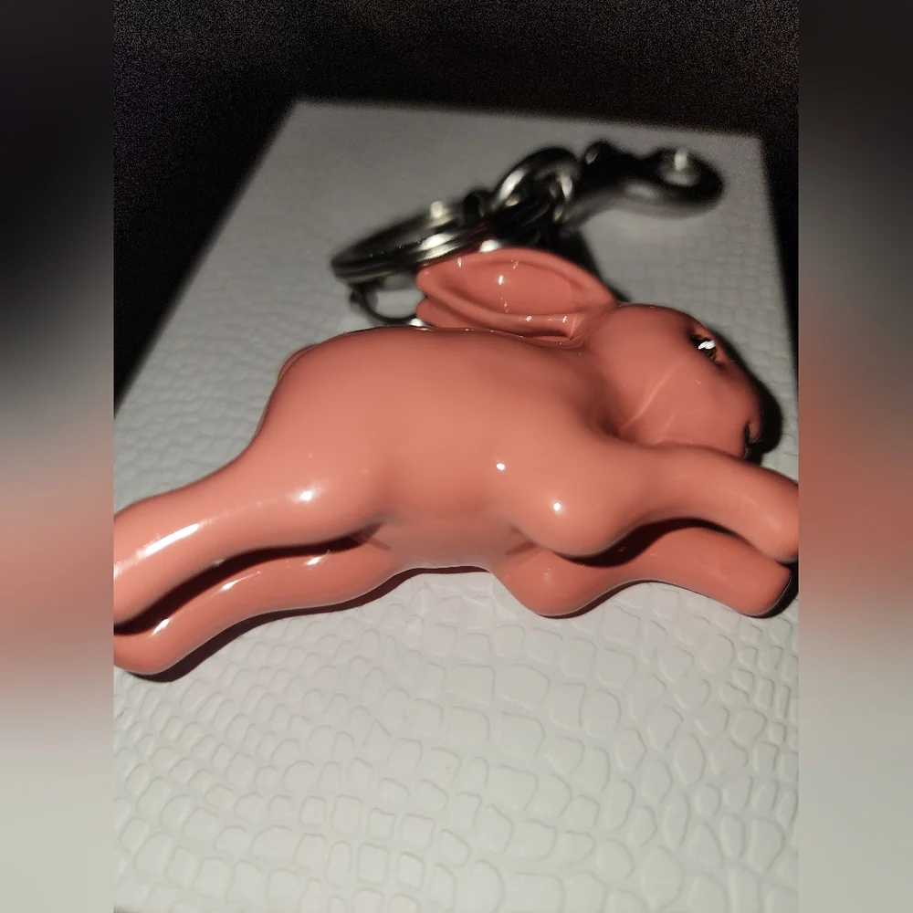 Coach Pink Rabbit C Purse Charm Silver Bunny